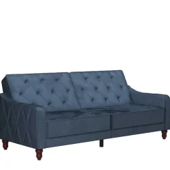 Best Wohnen Retro Schlafsofa in Blau und Nussbaum Braun - Ziovarica
