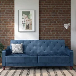 Best Wohnen Retro Schlafsofa in Blau und Nussbaum Braun - Ziovarica