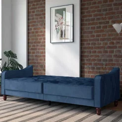 Best Wohnen Retro Schlafsofa in Blau und Nussbaum Braun - Ziovarica