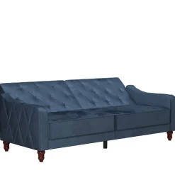 Best Wohnen Retro Schlafsofa in Blau und Nussbaum Braun - Ziovarica