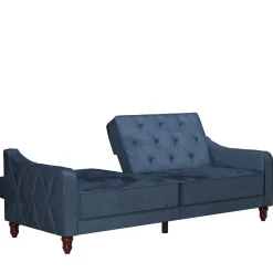 Best Wohnen Retro Schlafsofa in Blau und Nussbaum Braun - Ziovarica