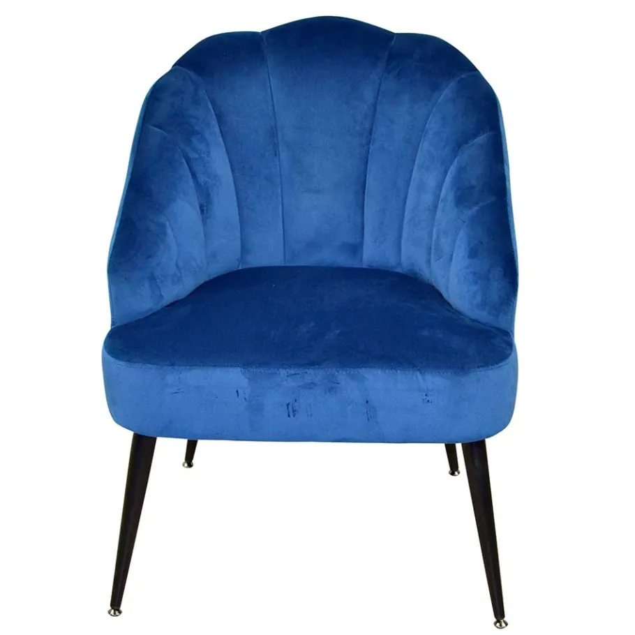 Best Wohnen Retro Sessel in Blau Samt & Schwarz - Didesco