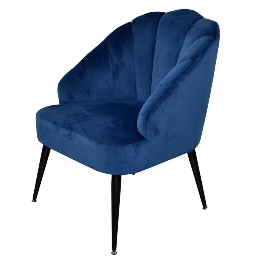 Best Wohnen Retro Sessel in Blau Samt & Schwarz - Didesco