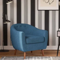 Best Wohnen Retro Sessel in Blau und Walnuss Braun - Enlina