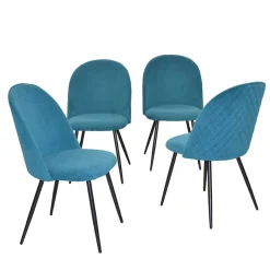 Hot Wohnen Retro Stühle in Petrol Blau Samt - Alayn (4er Set)