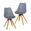 New Wohnen Retro Stühle Tadella in Grau mit Holz (2er Set)