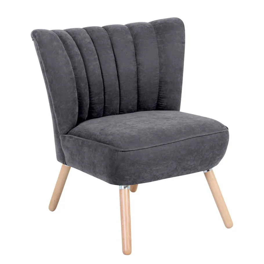 New Wohnen Retro Style Sessel in Anthrazit Velours - Valentino
