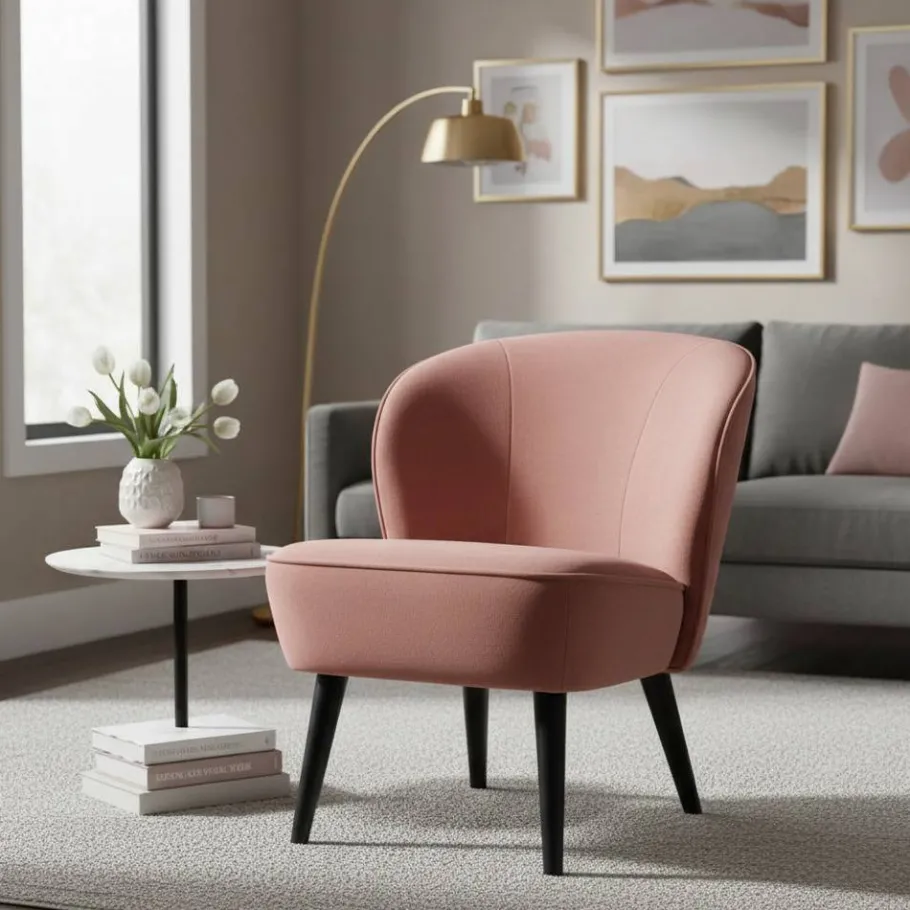 Outlet Wohnen Retro Vintage Sessel in Altrosa Samt - Ventura