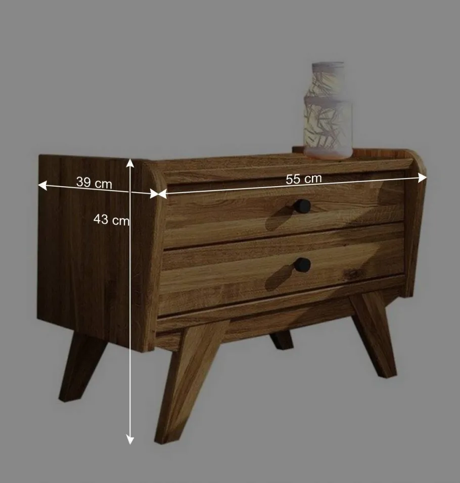 Best Wohnen Retrobett aus Wildeiche & Kunstleder - Hardus (dreiteilig)