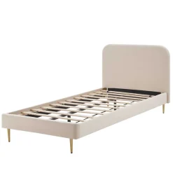 Hot Wohnen Retrobett mit Samt in Beige - Nunki