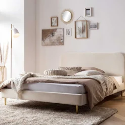 Hot Wohnen Retrobett mit Samt in Beige - Nunki