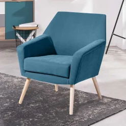 Clearance Wohnen Retrodesign Sessel in Petrol Veloursbezug - Croco