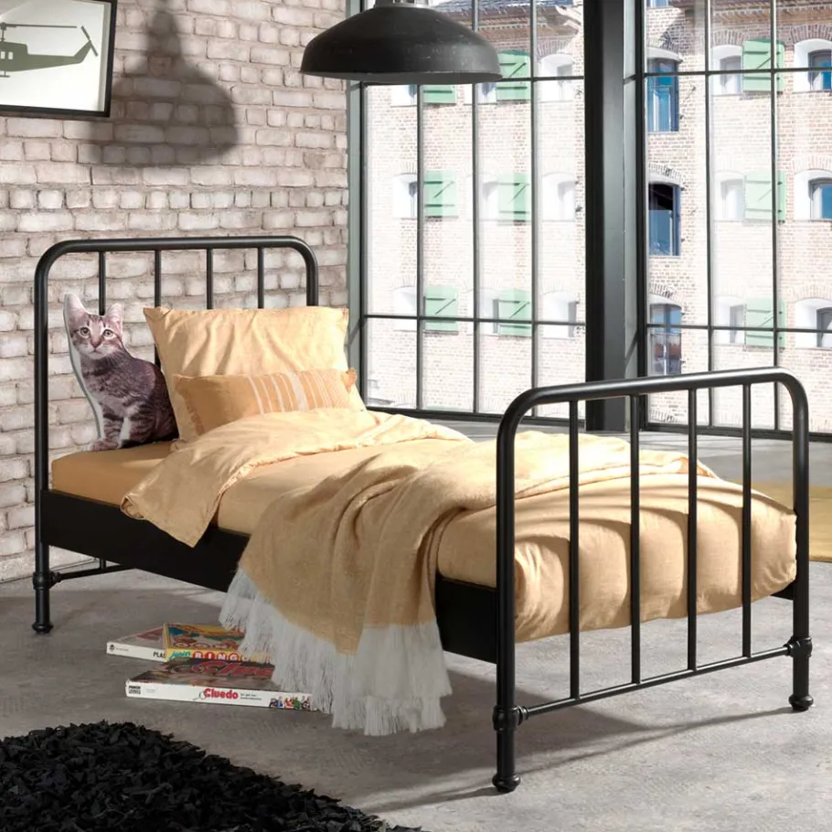 New Wohnen Retrostil Bettgestell aus Metall in Schwarz - Renzo