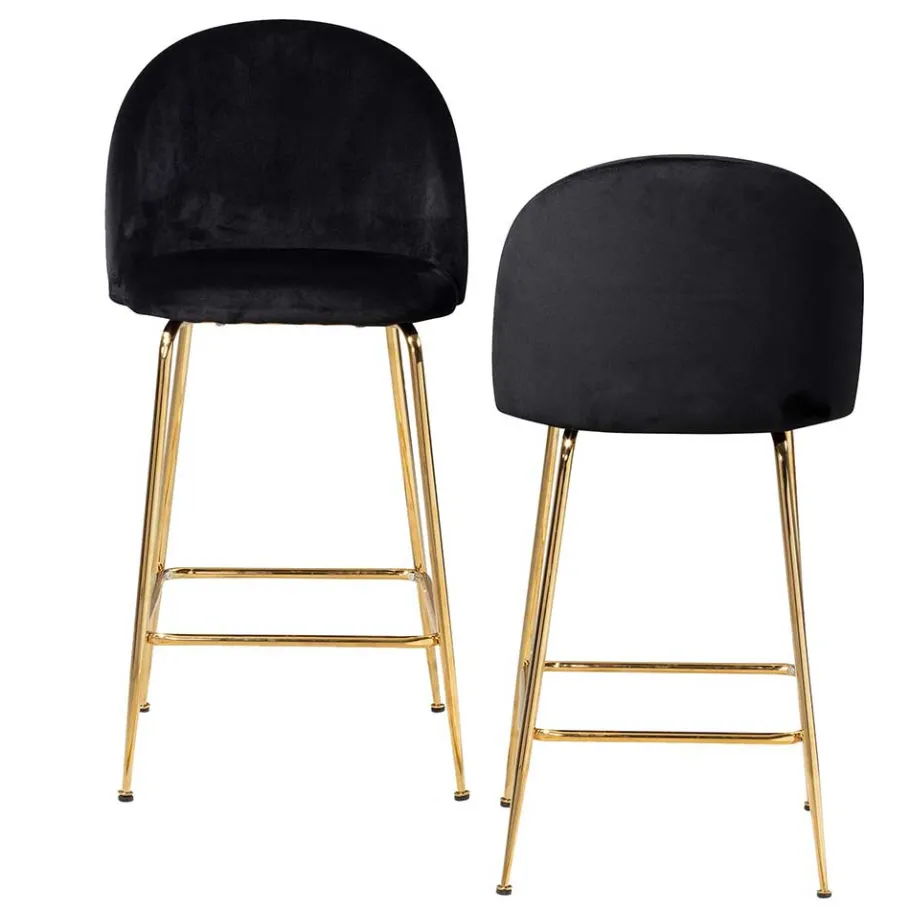 Online Wohnen Retrostyle Barstuhl in Schwarz und Gold - Chiosma (2er Set)