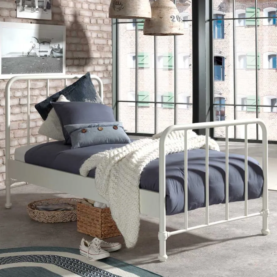 Hot Wohnen Retrostyle Metallbett in Weiß - 90x200 cm - Astra