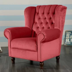 Outlet Wohnen Roter Chesterfield-Sessel mit Ohren - Malisha