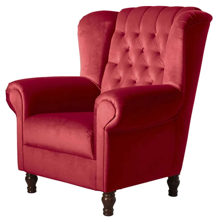 Outlet Wohnen Roter Chesterfield-Sessel mit Ohren - Malisha