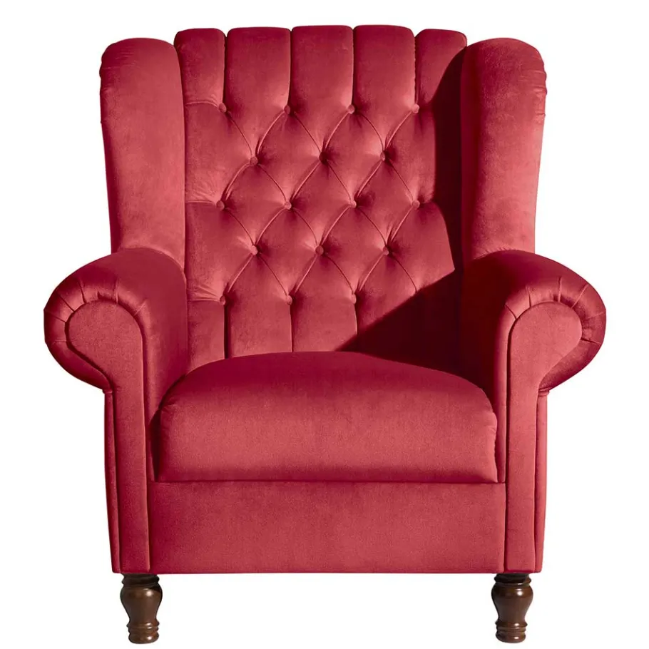 Outlet Wohnen Roter Chesterfield-Sessel mit Ohren - Malisha