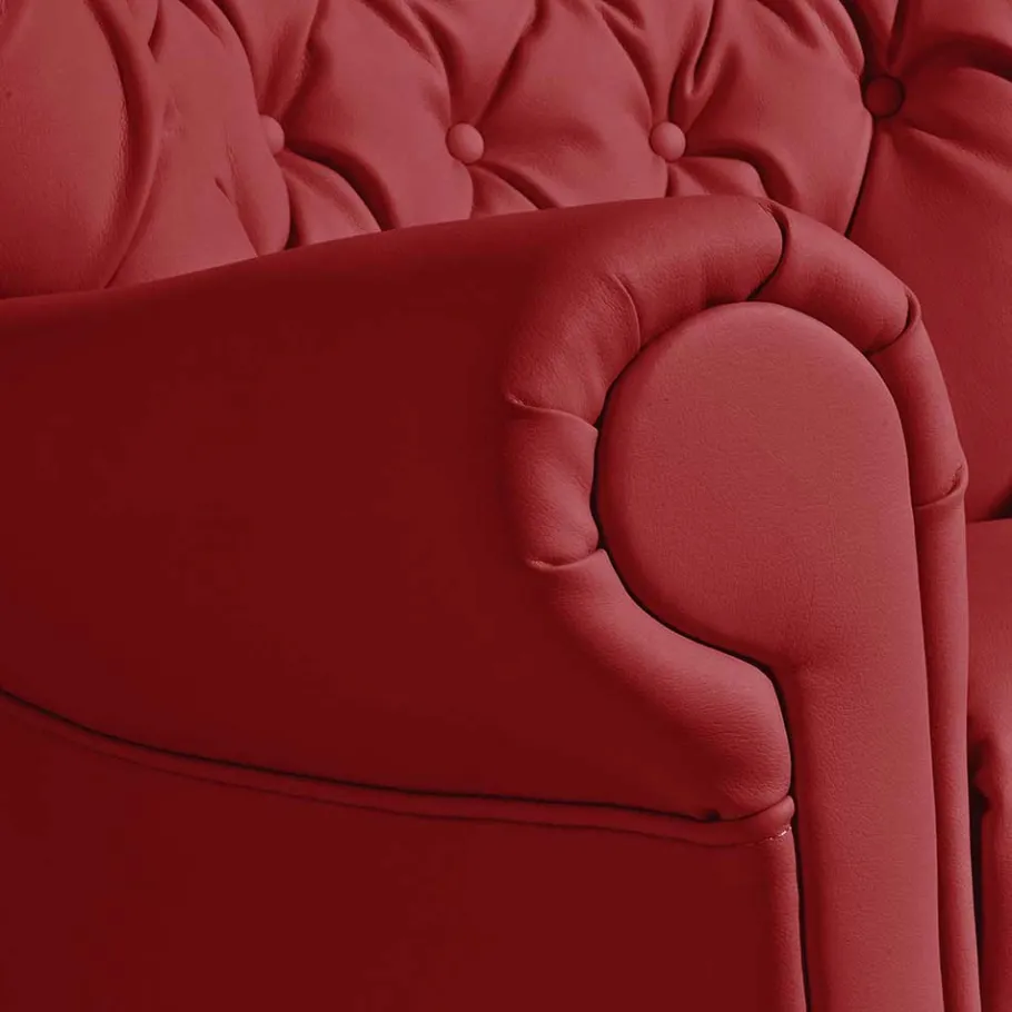 Online Wohnen Roter Kunstleder Sessel im Chesterfield Look - Swan