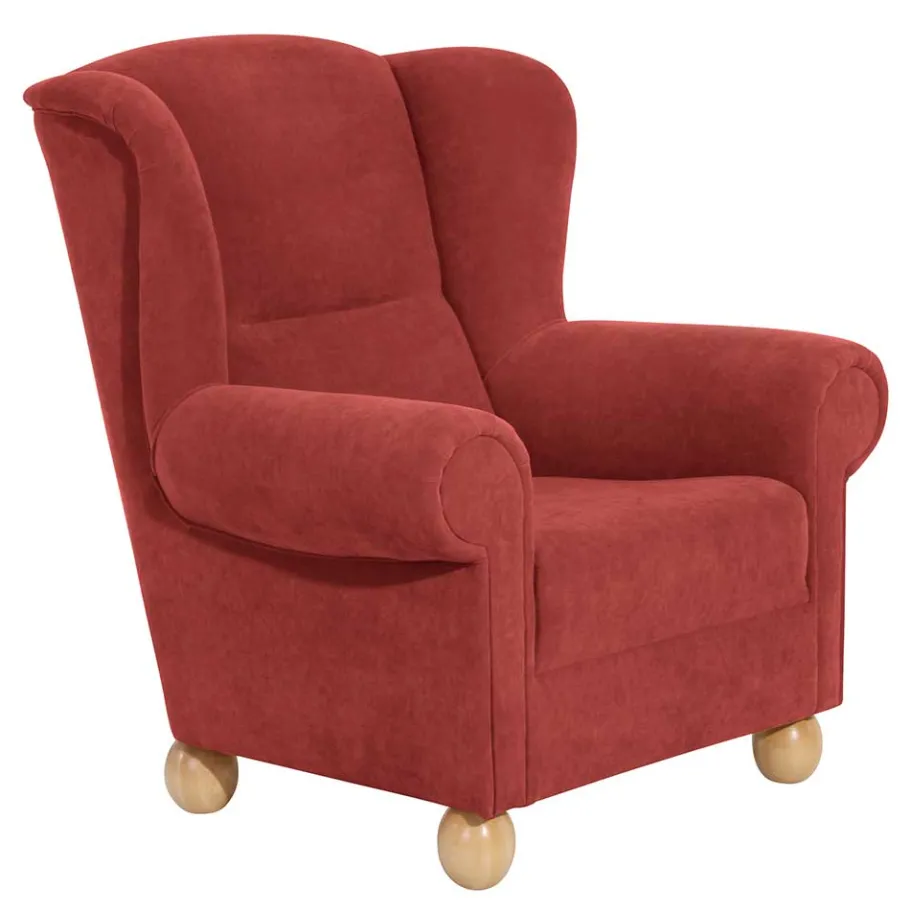 Hot Wohnen Roter Sessel mit Ohren aus Velours - Jamey
