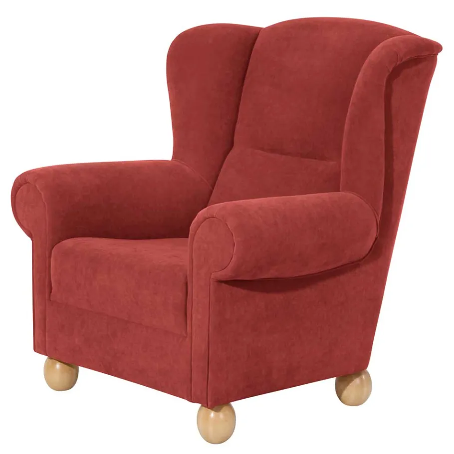 Hot Wohnen Roter Sessel mit Ohren aus Velours - Jamey