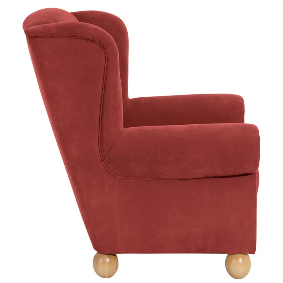 Hot Wohnen Roter Sessel mit Ohren aus Velours - Jamey