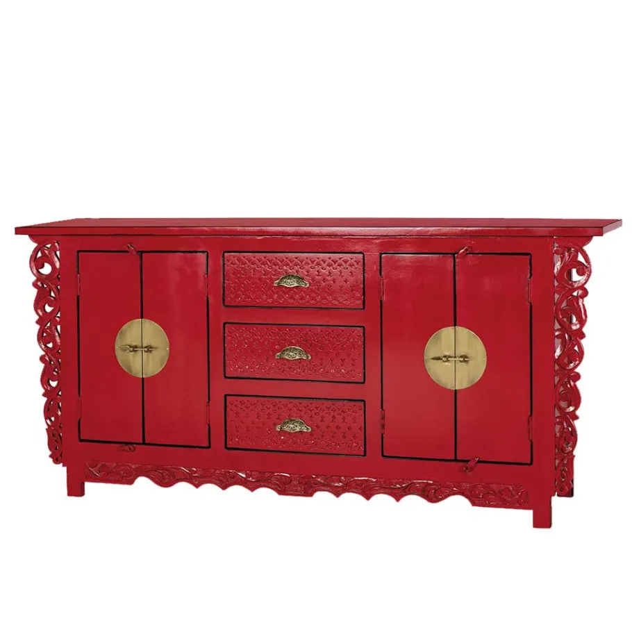 New Wohnen Rotes Sideboard im Asia Style - Iscian