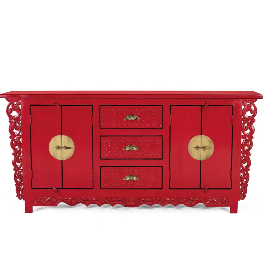 New Wohnen Rotes Sideboard im Asia Style - Iscian