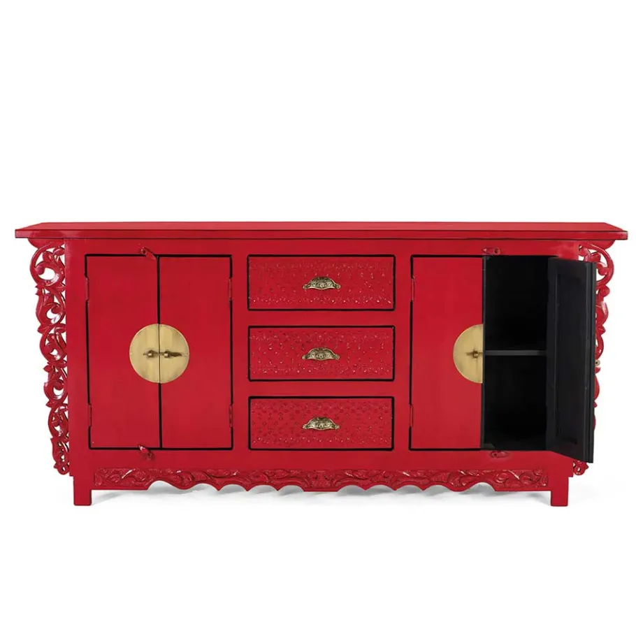New Wohnen Rotes Sideboard im Asia Style - Iscian