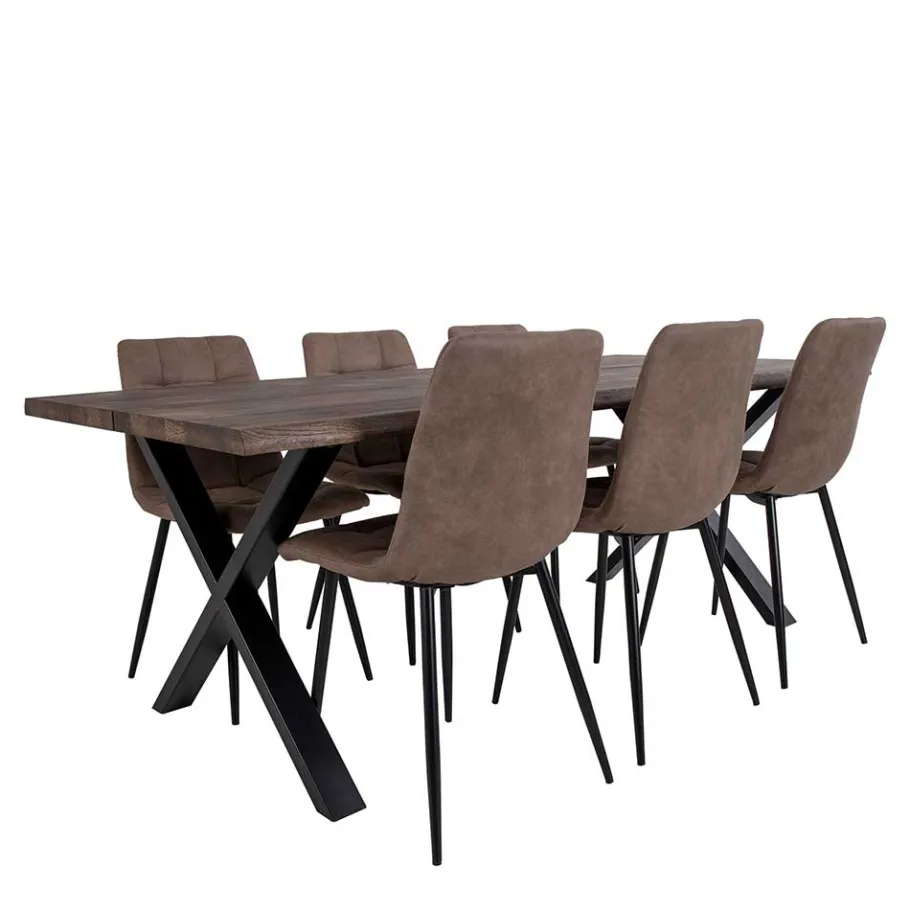 Hot Wohnen Räuchereiche Tisch & 6 Polsterstühle - Omy (siebenteilig)