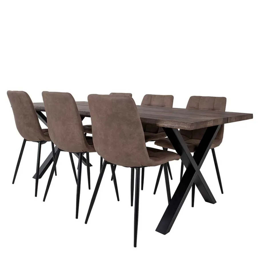 Hot Wohnen Räuchereiche Tisch & 6 Polsterstühle - Omy (siebenteilig)