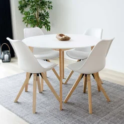 Outlet Wohnen Runde Scandi Essgruppe in Weiß - Alberello (fünfteilig)