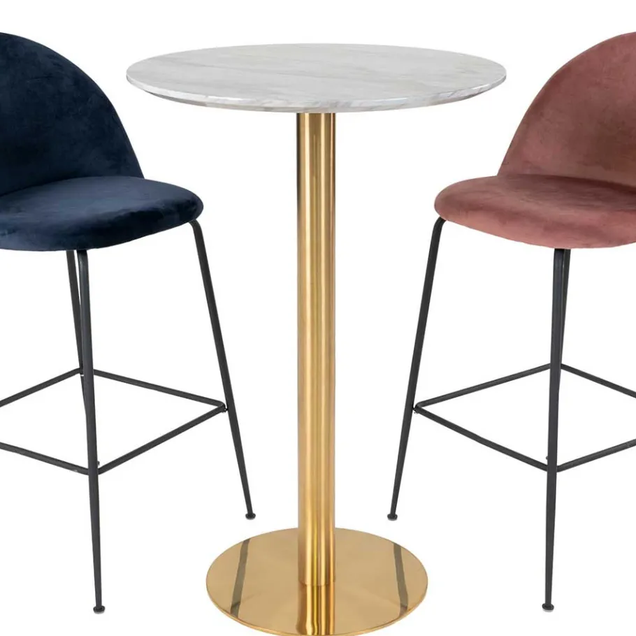 Online Wohnen Runder Bartisch in Marmor Optik & Gold - Vinarios