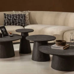 Wohnen Runder Couchtisch in Dunkelbraun Holzoptik - Kiyoshi