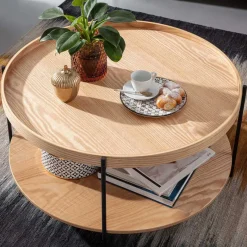 Online Wohnen Runder Couchtisch mit Ablage in Eiche Furnier - Ykan