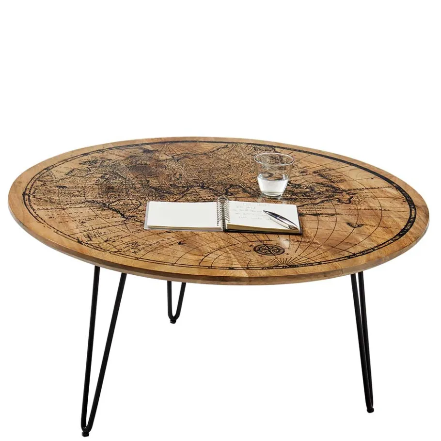 Outlet Wohnen Runder Couchtisch mit Druck Weltkarte - Belvessa
