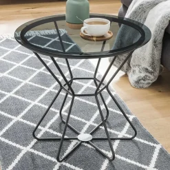 New Wohnen Runder Design Beistelltisch mit Rauchglas Platte - Mondoro