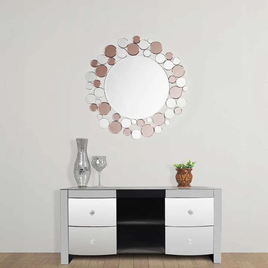 Discount Wohnen Runder Designer Spiegel in Silber & Rosegold - Sulliva