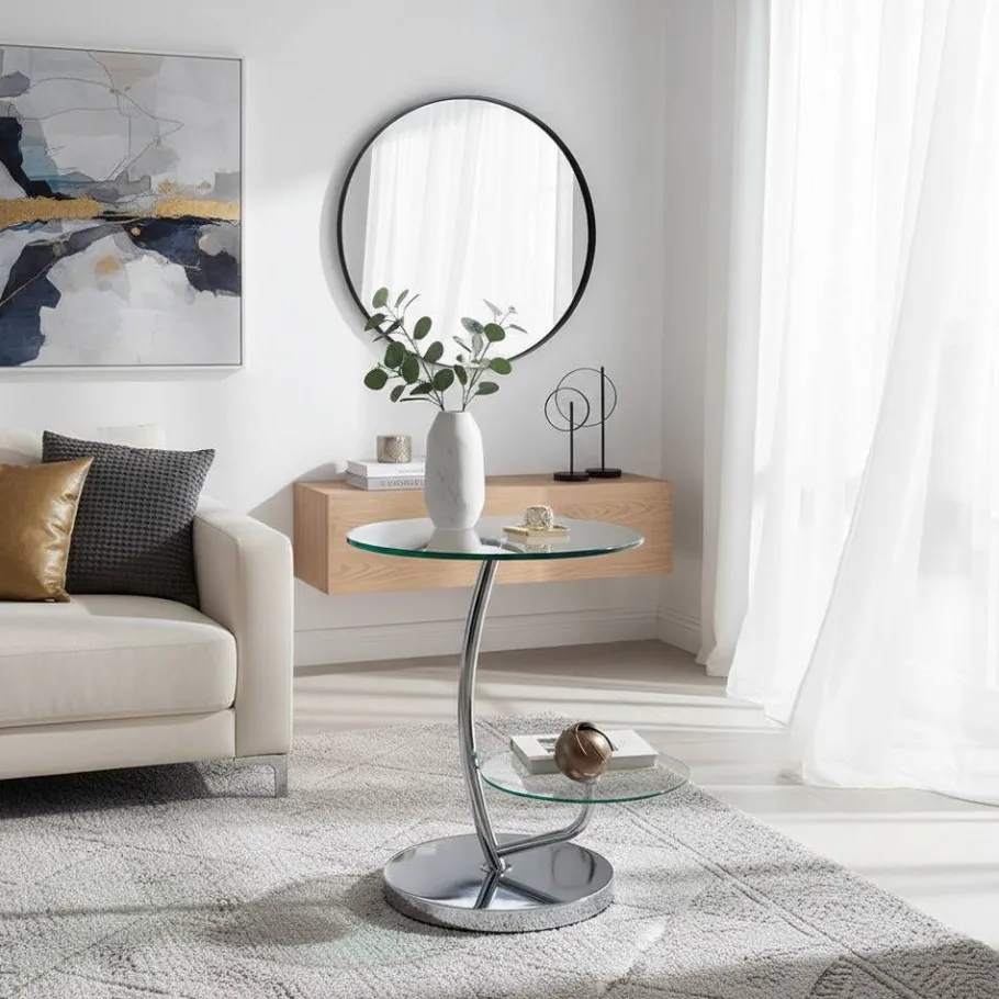 Outlet Wohnen Runder Designtisch mit 2 Glasplatten - Conoro