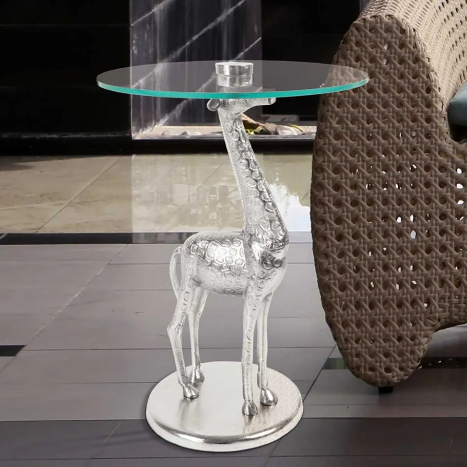 Best Wohnen Runder Glas Beistelltisch mit Giraffe als Fuß - Fenya