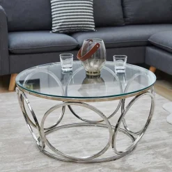 Best Wohnen Runder Glas-Wohnzimmertisch mit Ringgestell - Barnetto