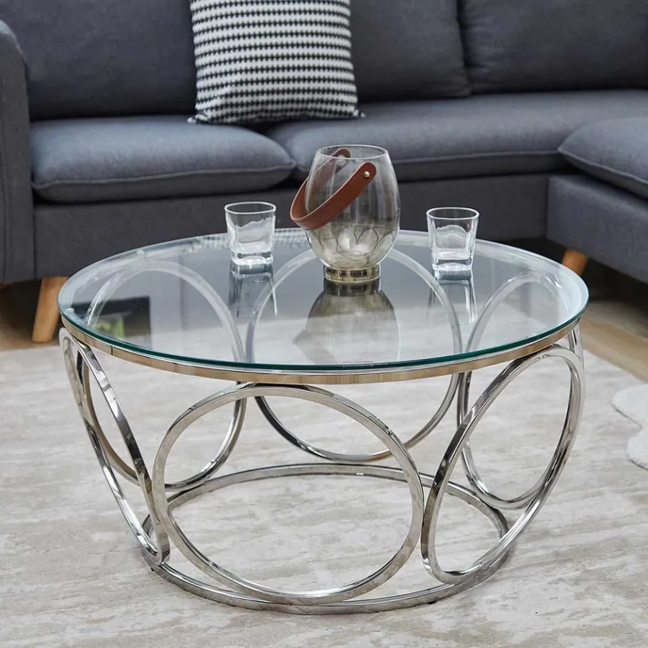 Best Wohnen Runder Glas-Wohnzimmertisch mit Ringgestell - Barnetto