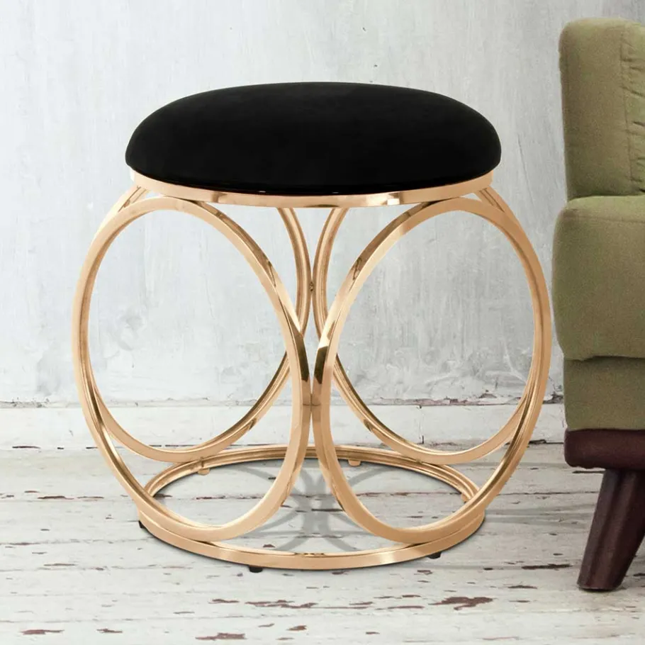 Discount Wohnen Runder Hocker in Schwarz & Rosegold - Lara
