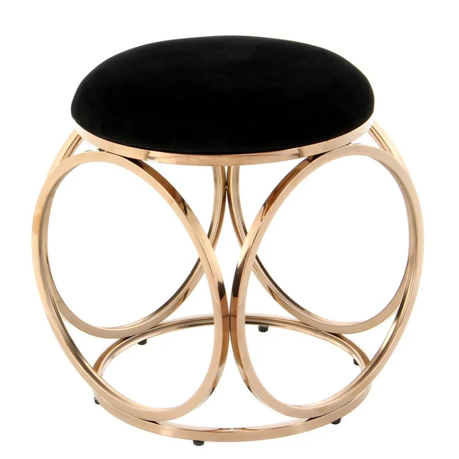 Discount Wohnen Runder Hocker in Schwarz & Rosegold - Lara