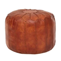 Sale Wohnen Runder Lederhocker in Cognac Braun - Fernandez