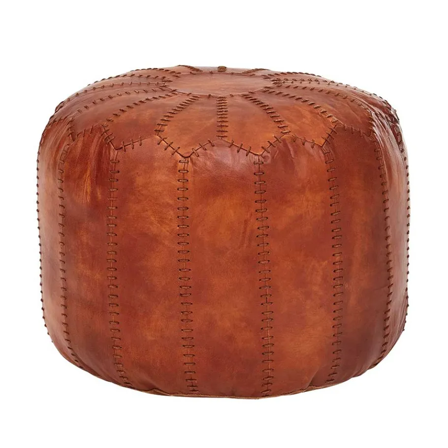 Sale Wohnen Runder Lederhocker in Cognac Braun - Fernandez