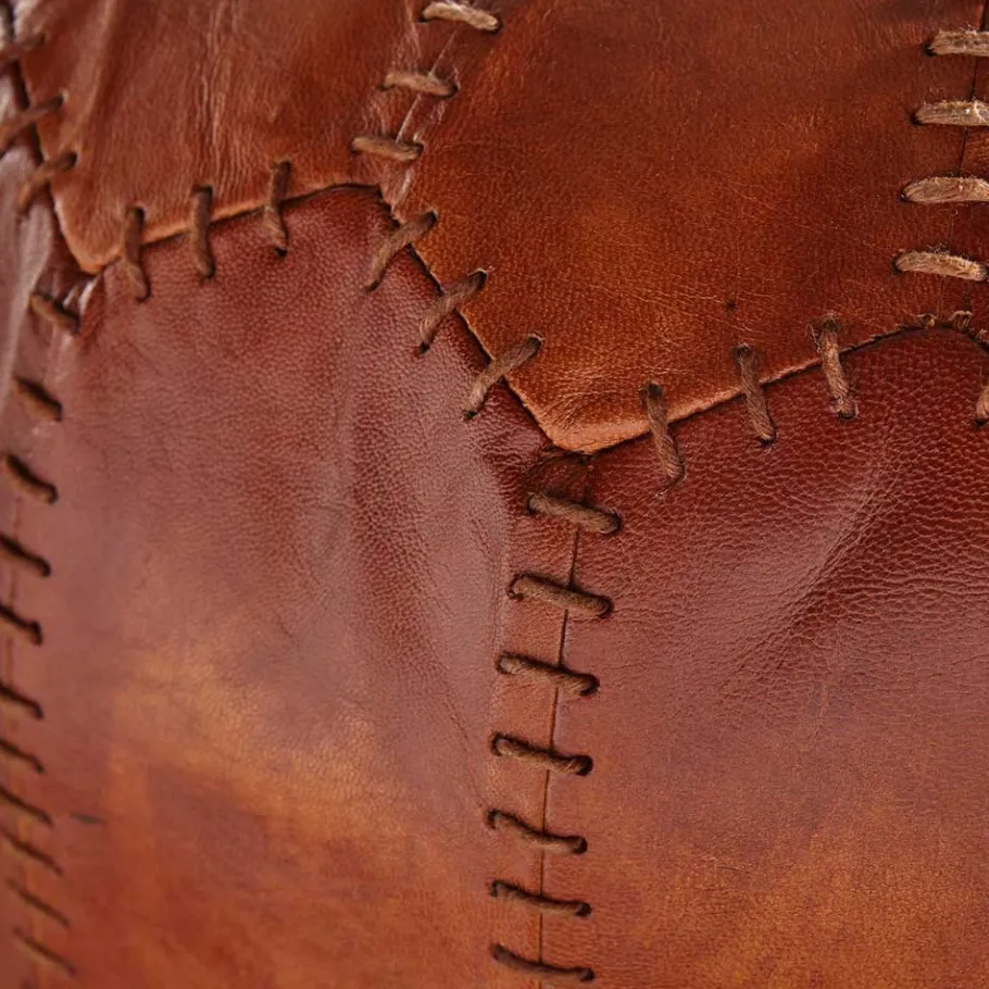 Sale Wohnen Runder Lederhocker in Cognac Braun - Fernandez