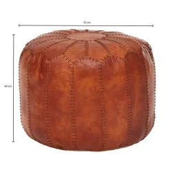 Sale Wohnen Runder Lederhocker in Cognac Braun - Fernandez