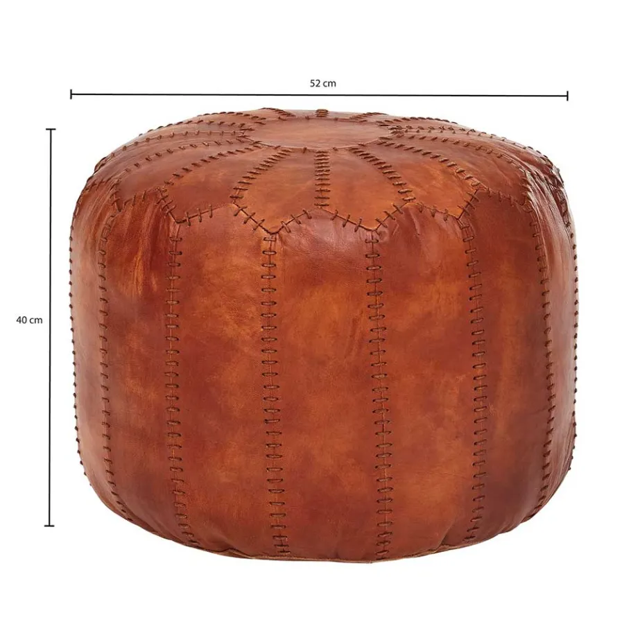 Sale Wohnen Runder Lederhocker in Cognac Braun - Fernandez