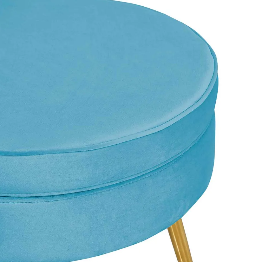 Discount Wohnen Runder Polsterhocker in Blau Samtbezug - Trapani